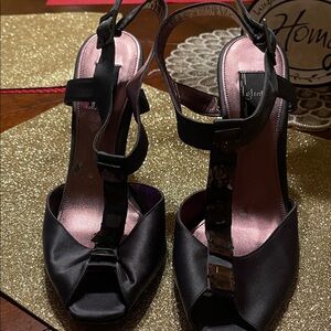 Glint Black Satin Heels with Straps